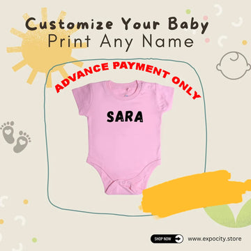 CUSTOMIZE YOUR NAME PRINT ON BABY PINK HALF SLEEVES HALF BODY ROMPER